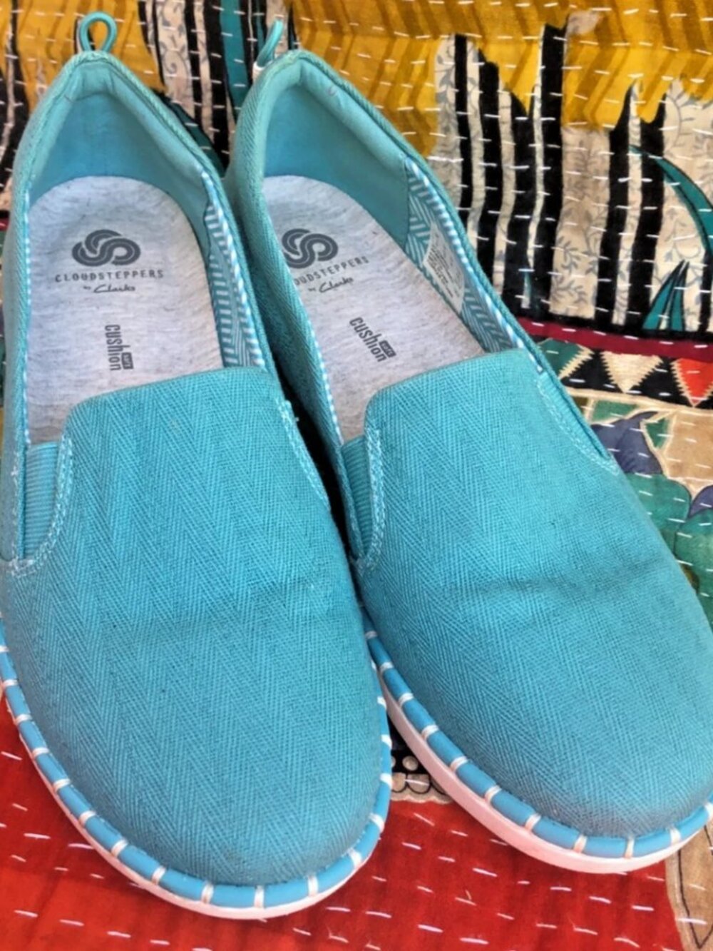 Clarks Cloudsteppers Slip-On Shoes Womens 7.5 Blue Canvas Comfort Lightweight